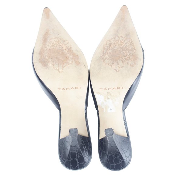 Black pointy toe leather mule (Tahari) - Picture 3 of 7